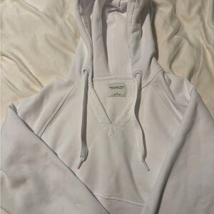 Abercrombie Cropped White Hoodie with Drawstrings Small